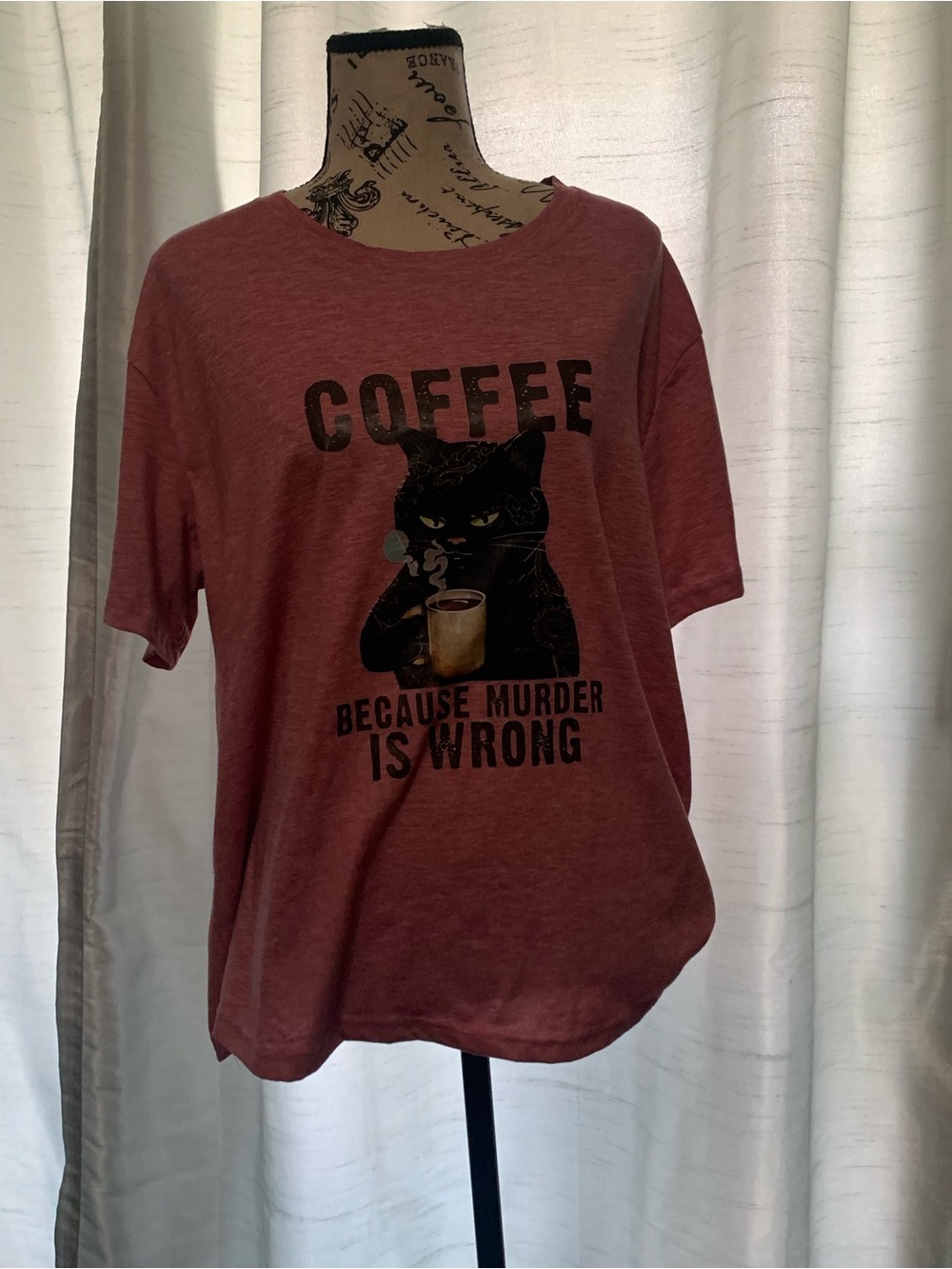 Coffee Cat Graphic Tee - Red -